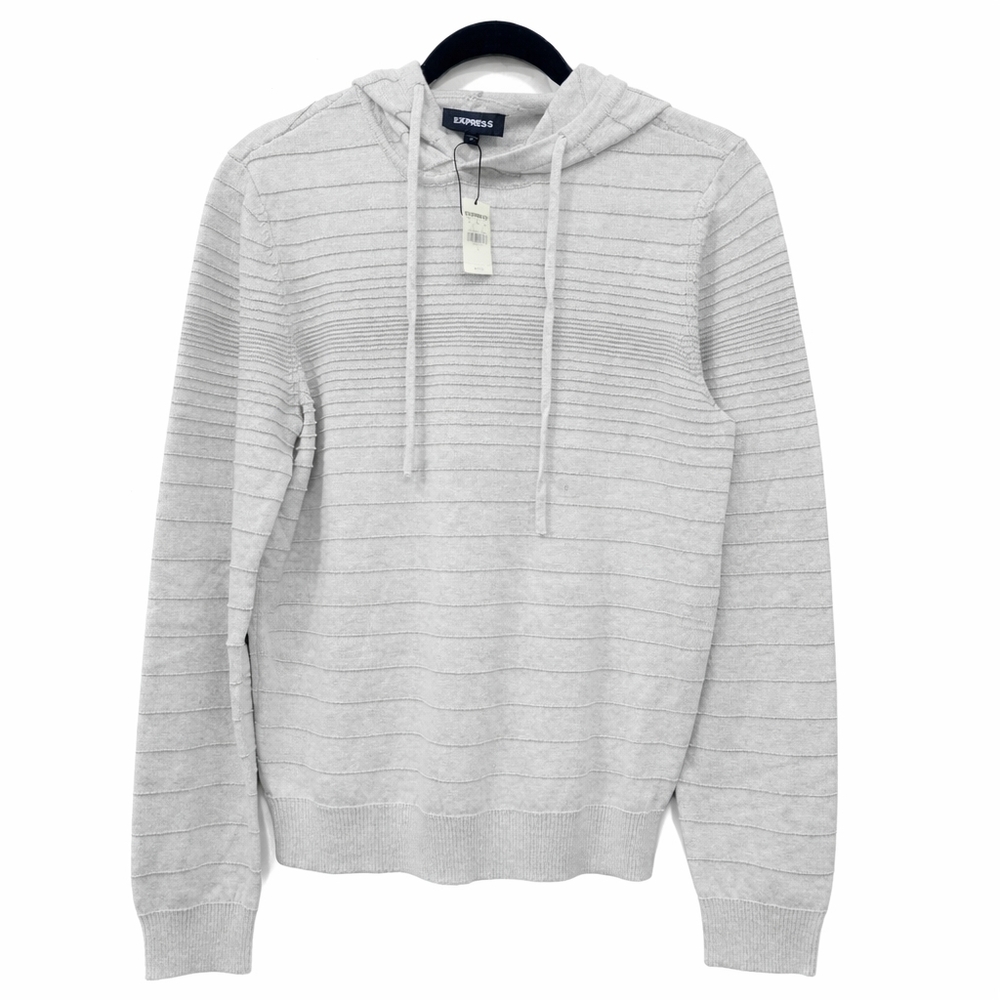 Express Men’s Light Gray Hooded Knit Sweater